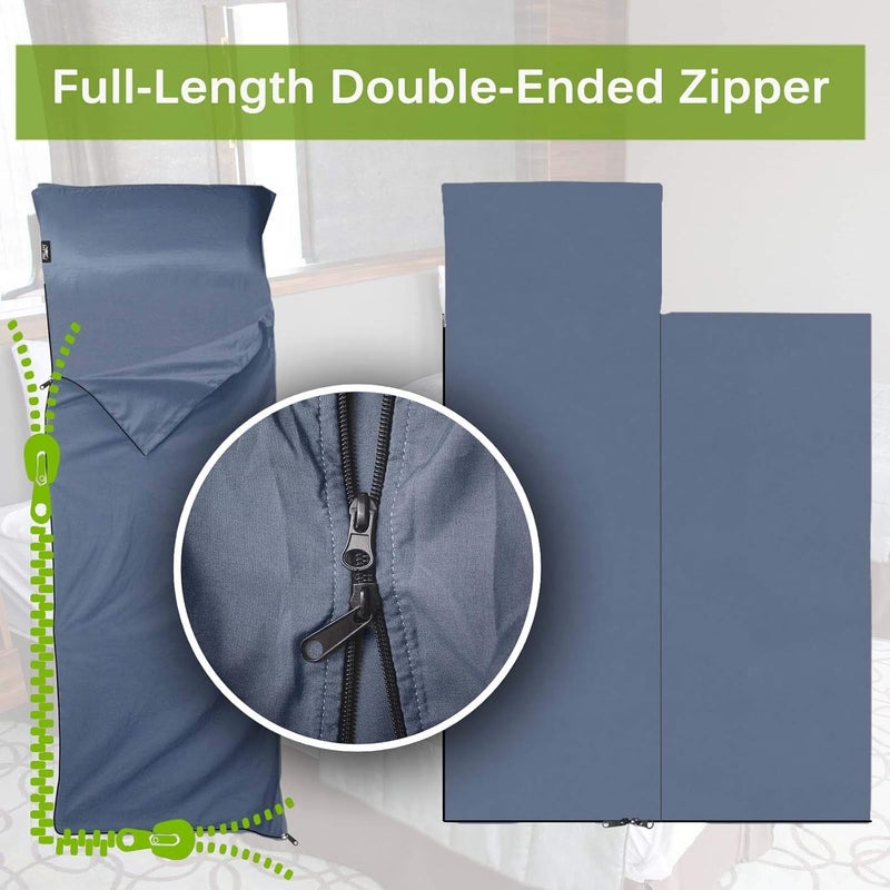 Frelaxy Sleeping Bag Liner, XL Travel Sheet & Camping Sheet for Backpacking, Hotel, Hostels & Traveling, Comfy & Easy Care, Full-Length Zipper/No Zipper, 4 Seasons Warm Cold Weather - Image 3
